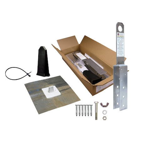 Super Anchor Safety ARS Tile Roof Fall Arrest Anchor Kit 14ga. sst+Alum Flashing Base EPDM+Stem Cover Black+Tether Strap 2820